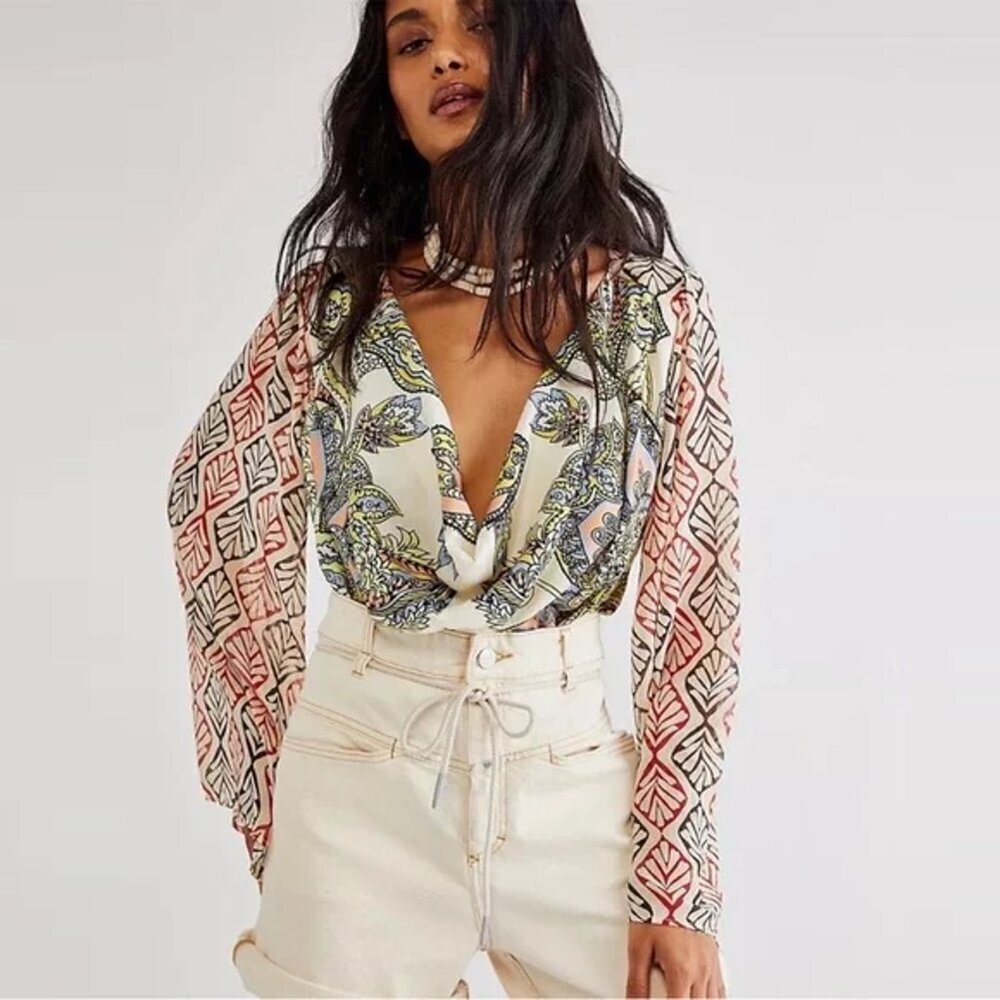 Free People Aleena Printed Long Sleeve Blouse Size S - Picture 2 of 10